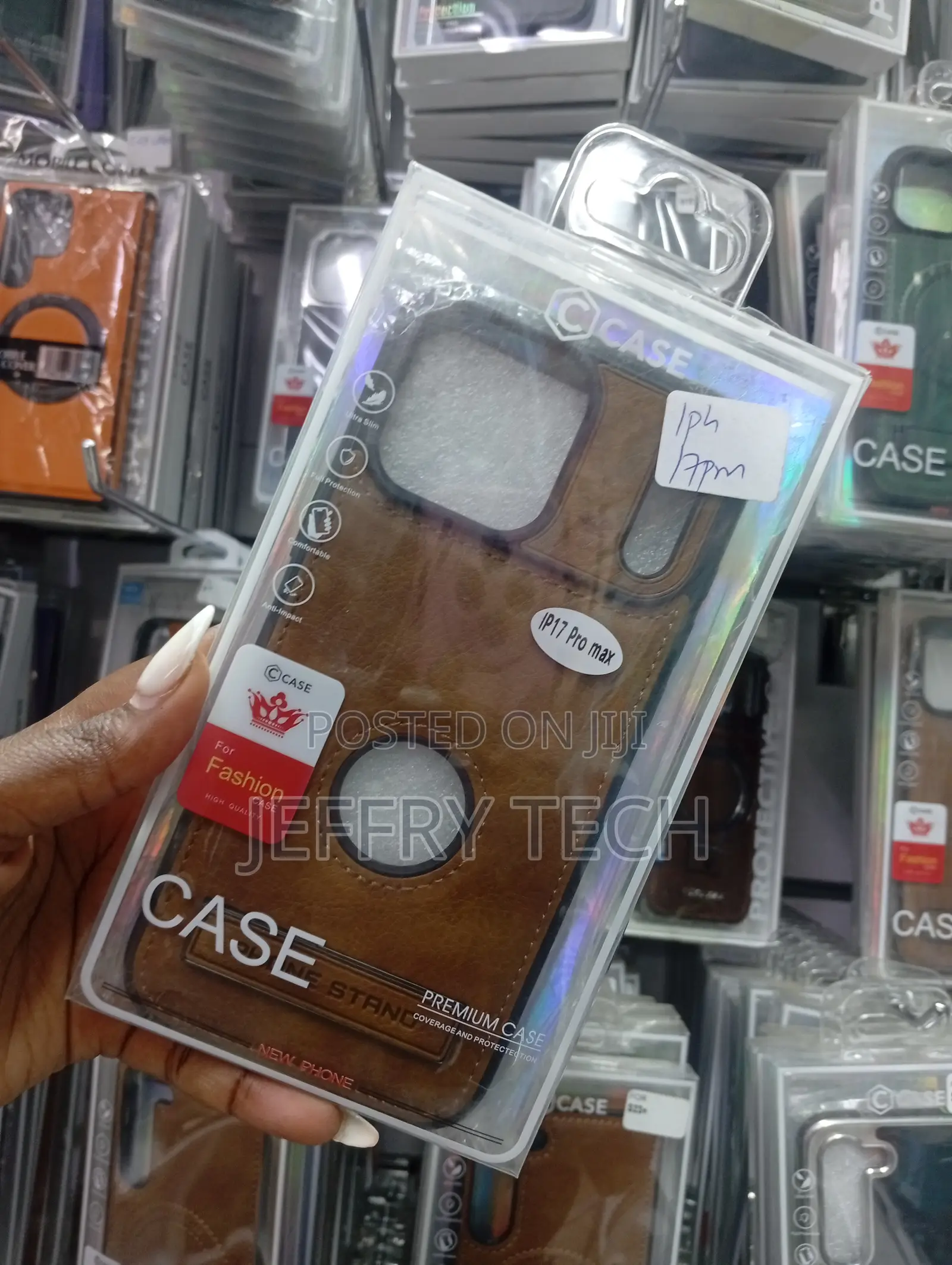 Brown Faux Leather Phone Case Designed for the iPhone 17 Pro Max,