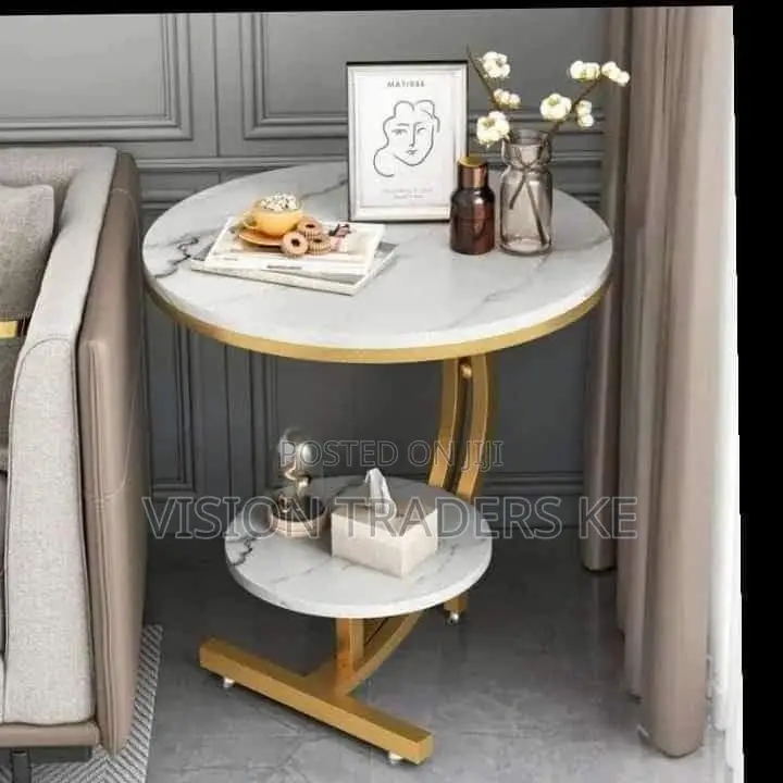 Nesting Bedside Cabinet Double Layer MDF Marble Effect Coffees Table