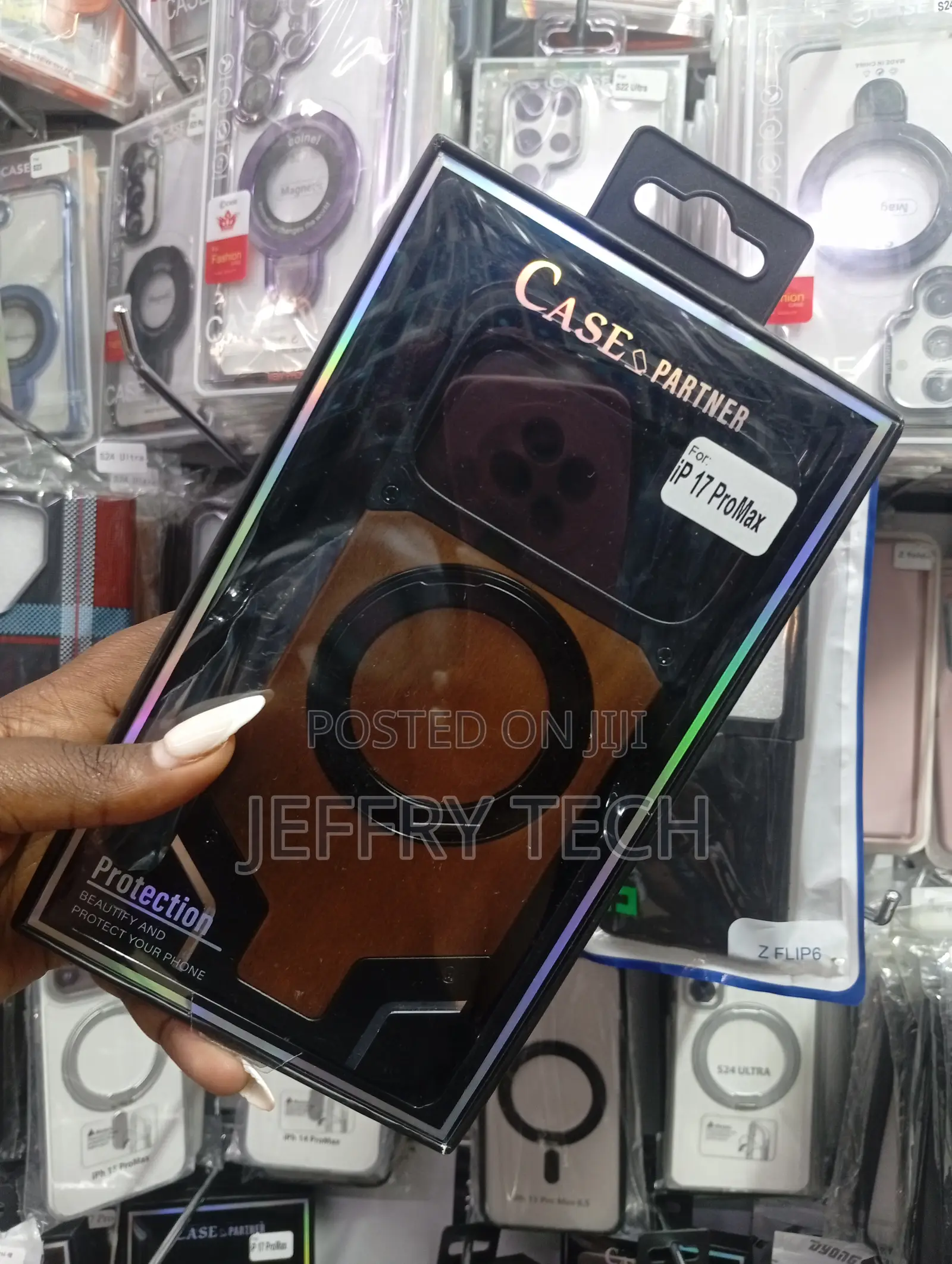 Magnetic Wood-Armor Case With a Rotating Ring for iPhone 17 Pro Max.