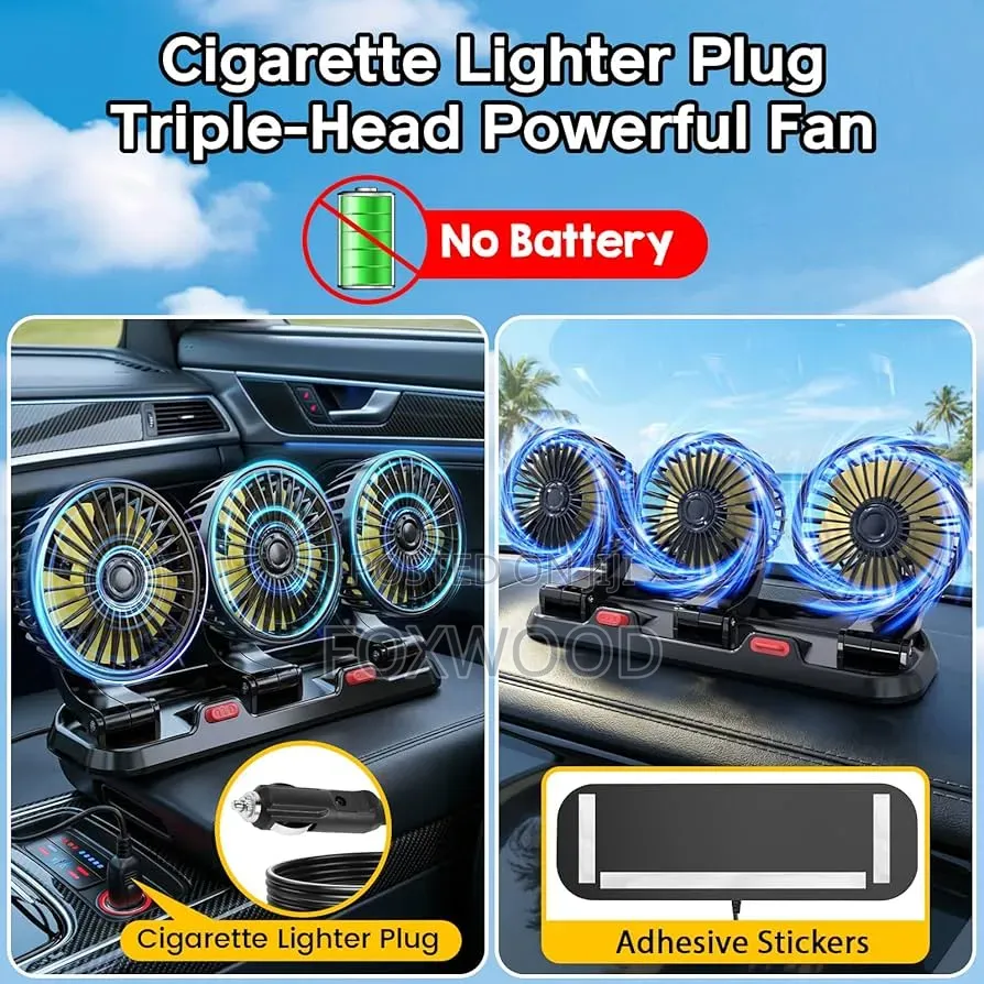 *3 Head Car Cooling Fan 24v Cooling Fan, 360° Rotating