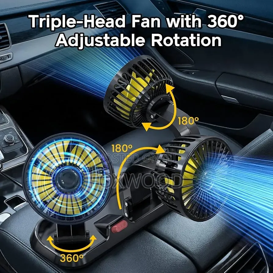 *3 Head Car Cooling Fan 24v Cooling Fan, 360° Rotating