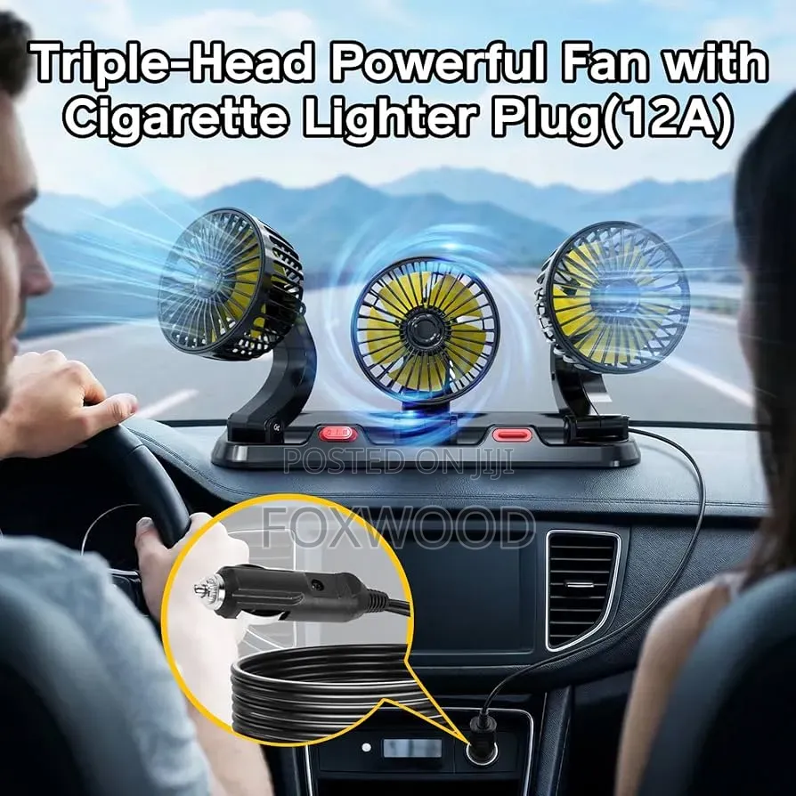 *3 Head Car Cooling Fan 24v Cooling Fan, 360° Rotating