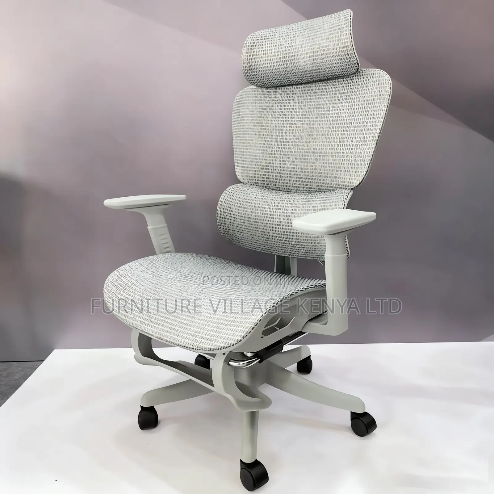 Swivel White High-Back Mesh Seat With Footrest
