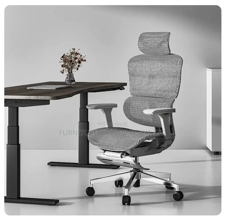 Swivel White High-Back Mesh Seat With Footrest