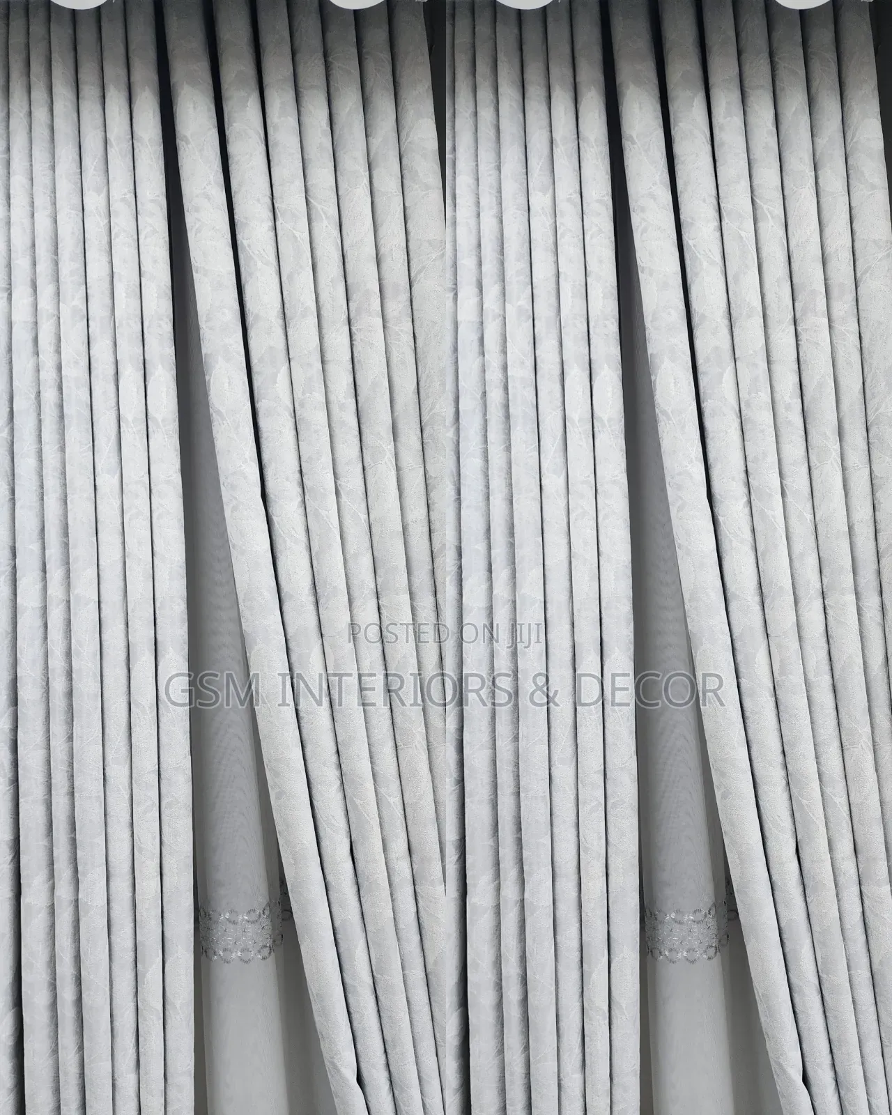 Off-White Curtains With Hexagonal Patterns