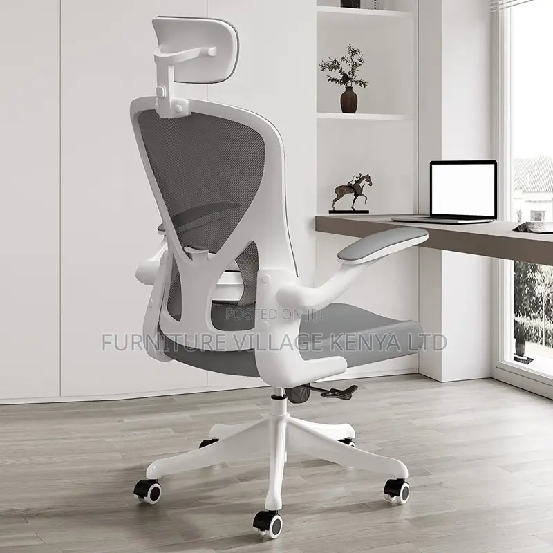 Swivel White Mesh Desk Seat With Adjustable Arms