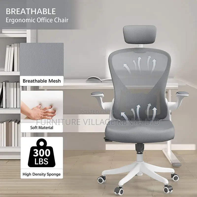 Swivel White Mesh Desk Seat With Adjustable Arms