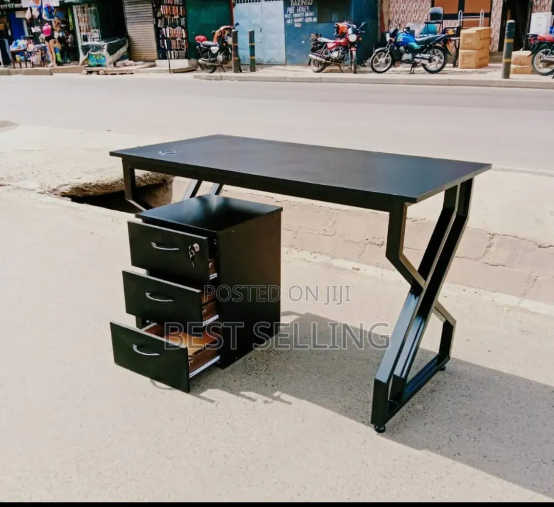 Classic All Black Premium Metallic Study Desk and Drawers