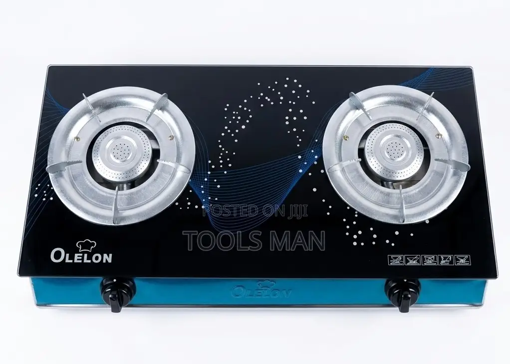 2-Burner Glass Top Gas Cooker–Auto-Ignition Tempered Glass Olelon