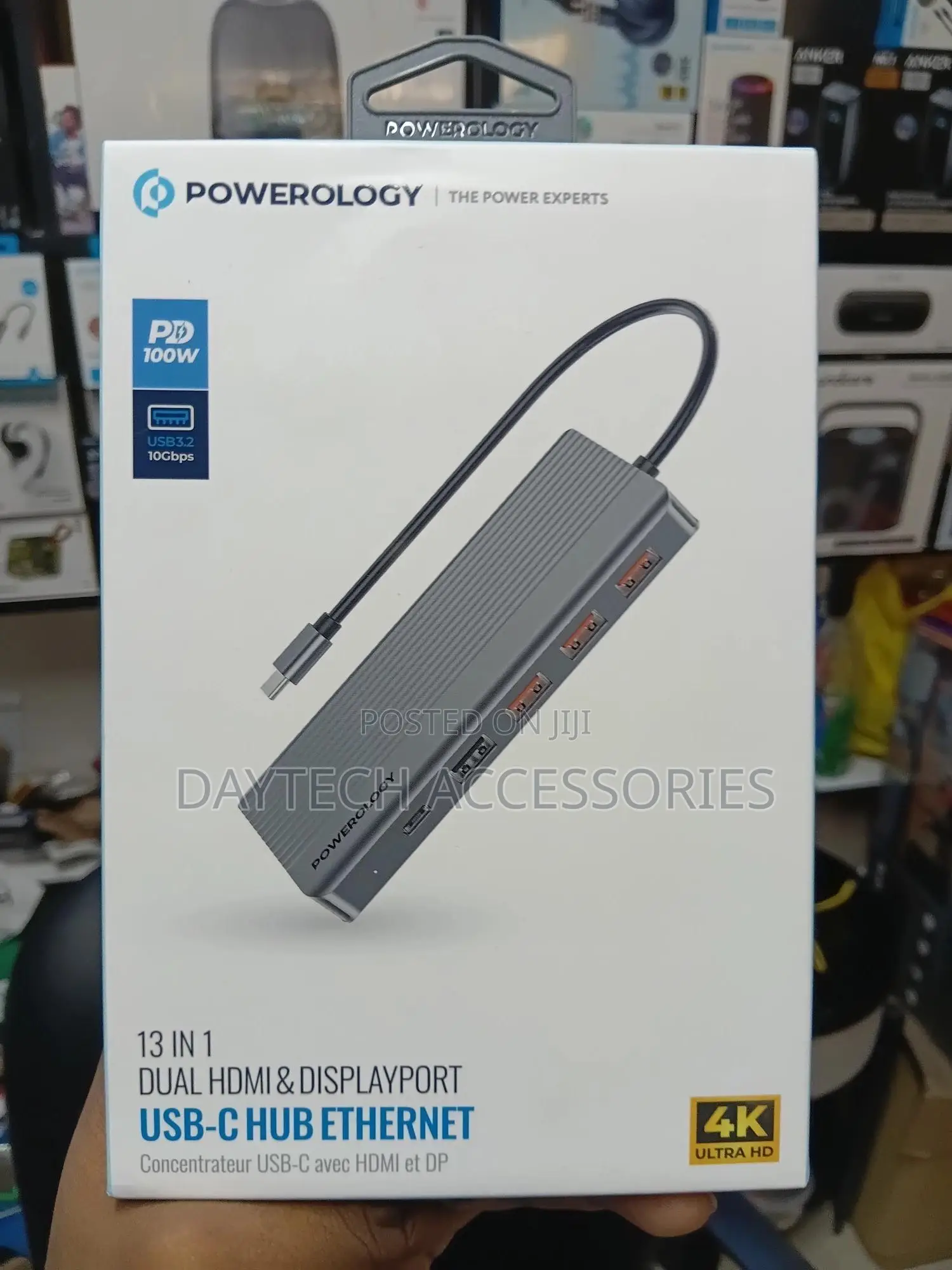 Powerology 13-in-1 Dual Hdmi Displayport Usb-C Hub Adapter.