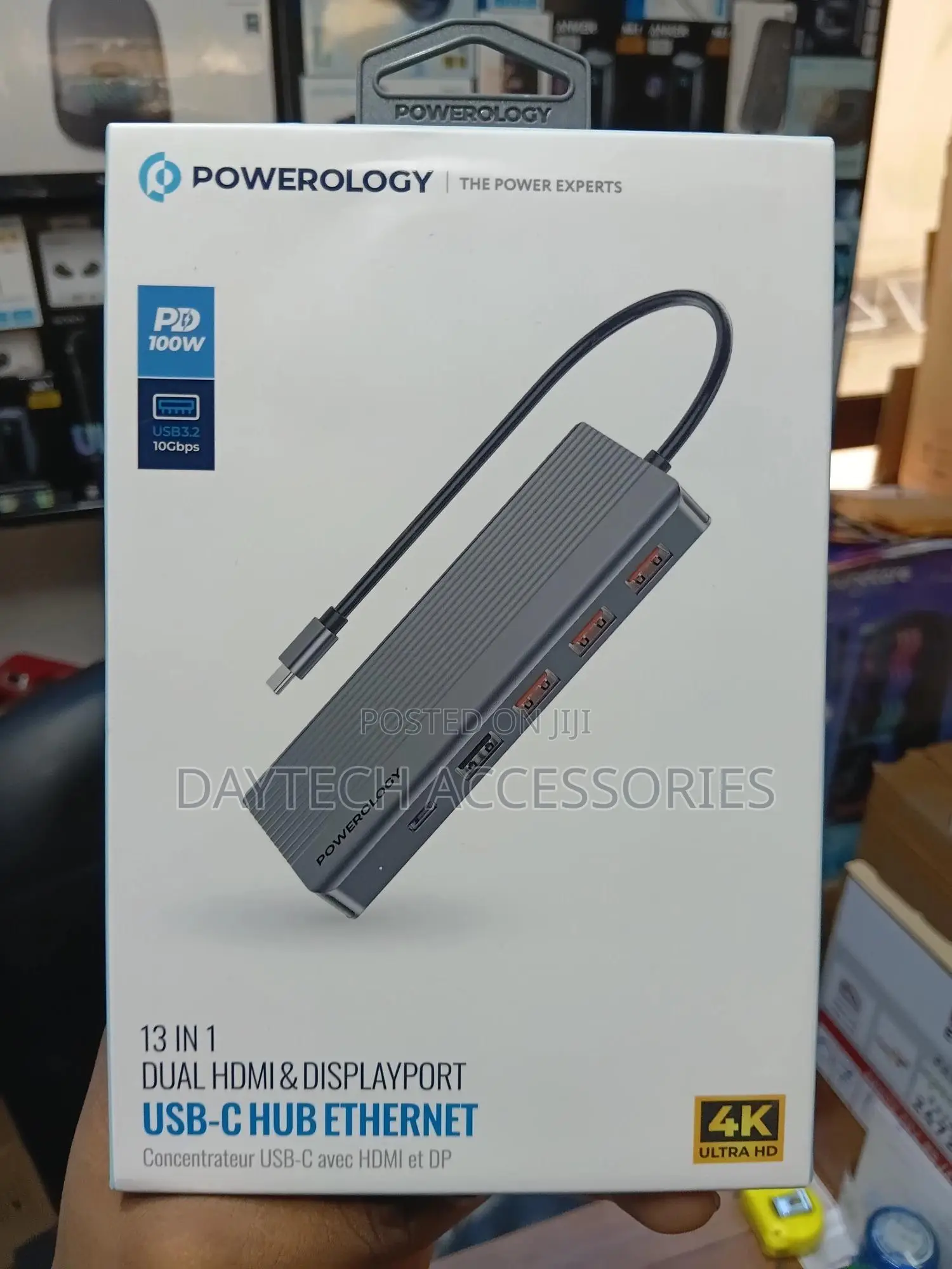 Powerology 13-in-1 Dual Hdmi Displayport Usb-C Hub Adapter.
