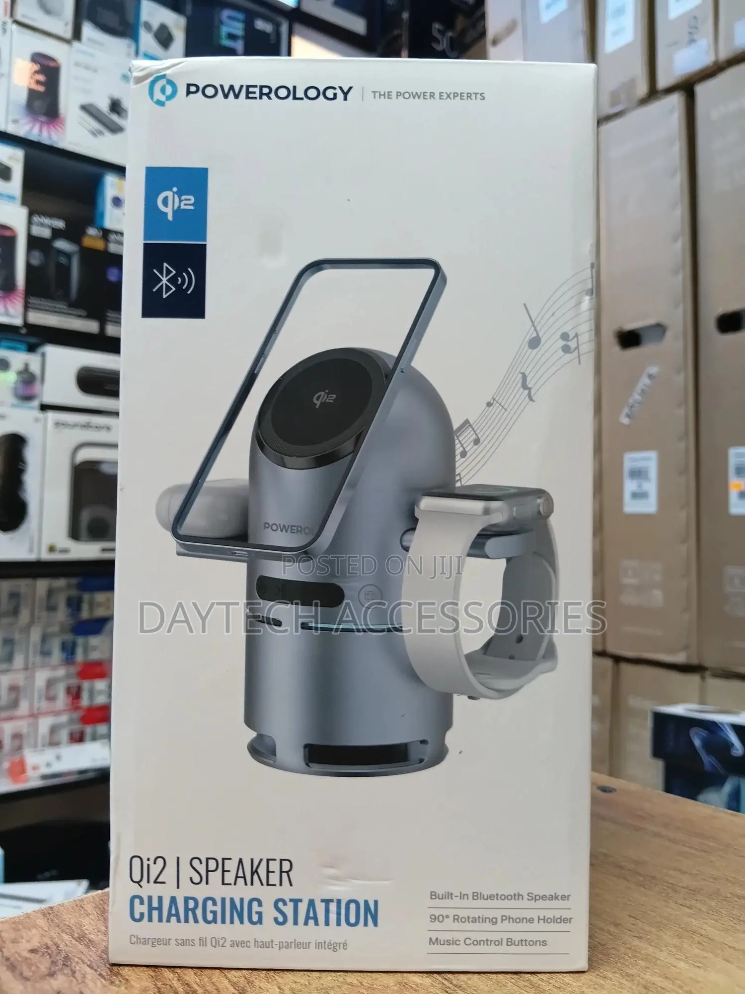 Powerology Qi2 Speaker With Wireless Charger Station Gray