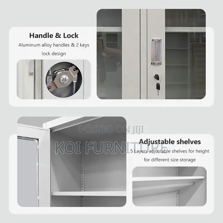 Office Cabinet; Executive Filing Cabinet With Lockable Two Glass Doors