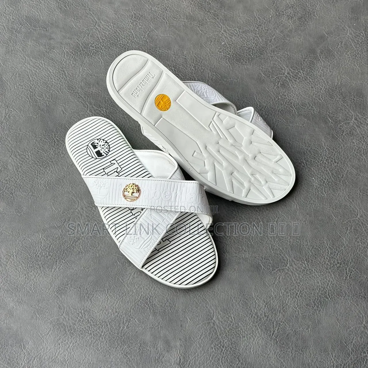 White Timberland Slides