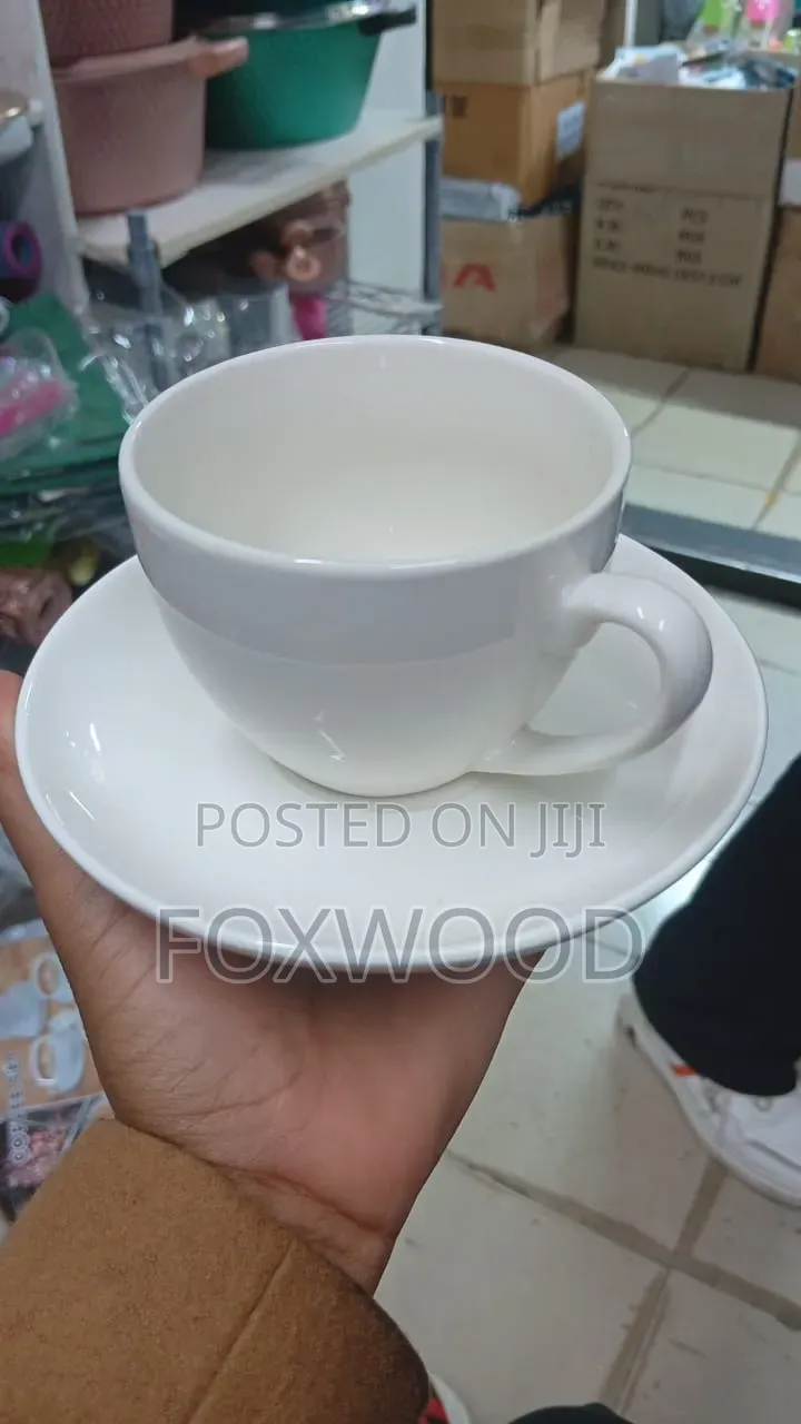 Ceramic White Cup and Saucer