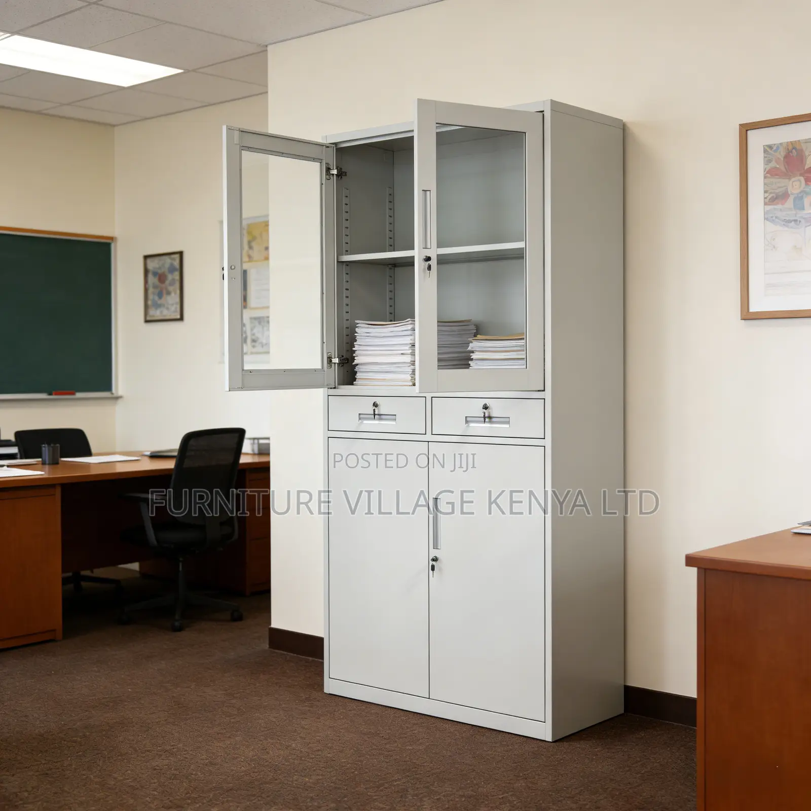 Modern White Glass Door File Cabinet With Drawers