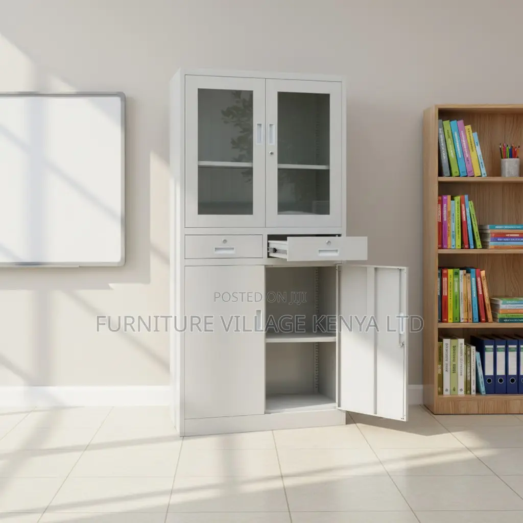 Modern White Glass Door File Cabinet With Drawers