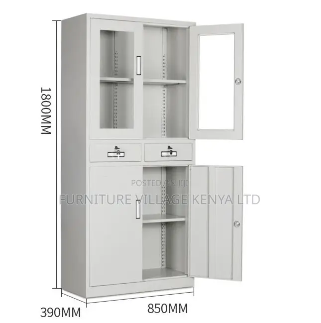 Modern White Glass Door File Cabinet With Drawers