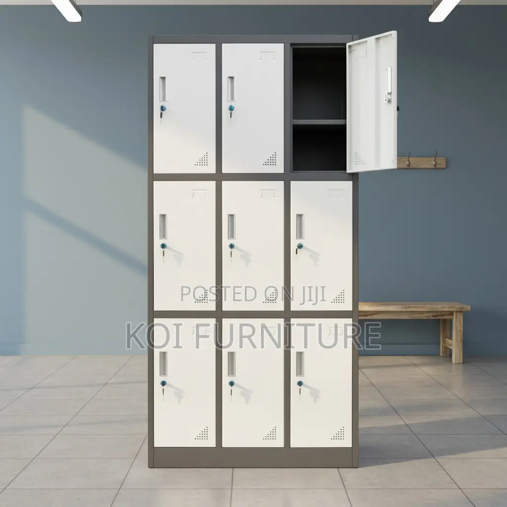 Office Cabinet; Nine Lockers Gray Executive Multi Secured Cabinet
