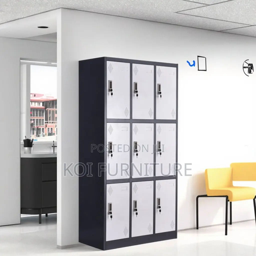 Office Cabinet; Nine Lockers Gray Executive Multi Secured Cabinet