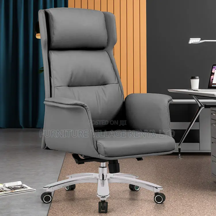 Executive Gray Leather Boss Office Desk Chair