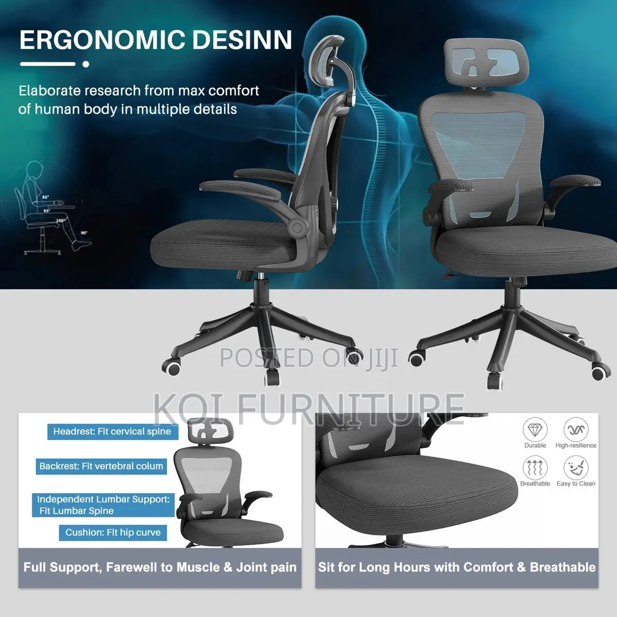 Office Chairs; Ergonomic Mesh Office Task Chair With Headrest