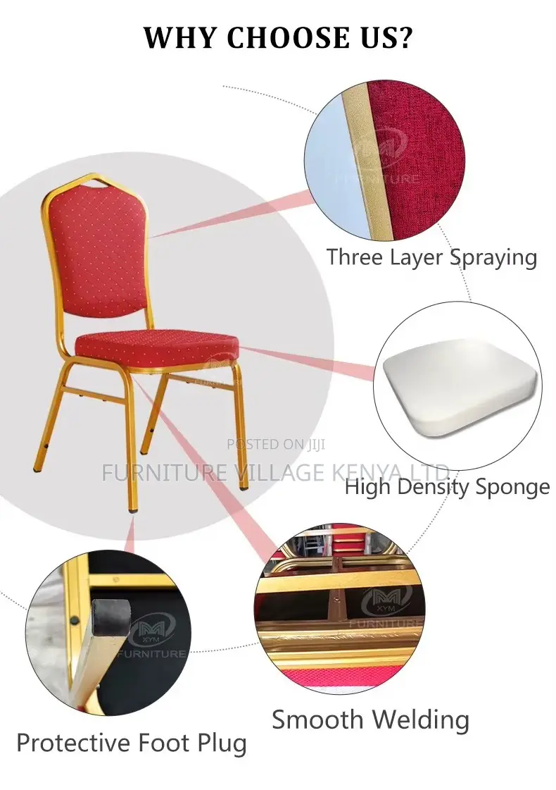 Red Armless Fabric Banquet Conference Hall Chair
