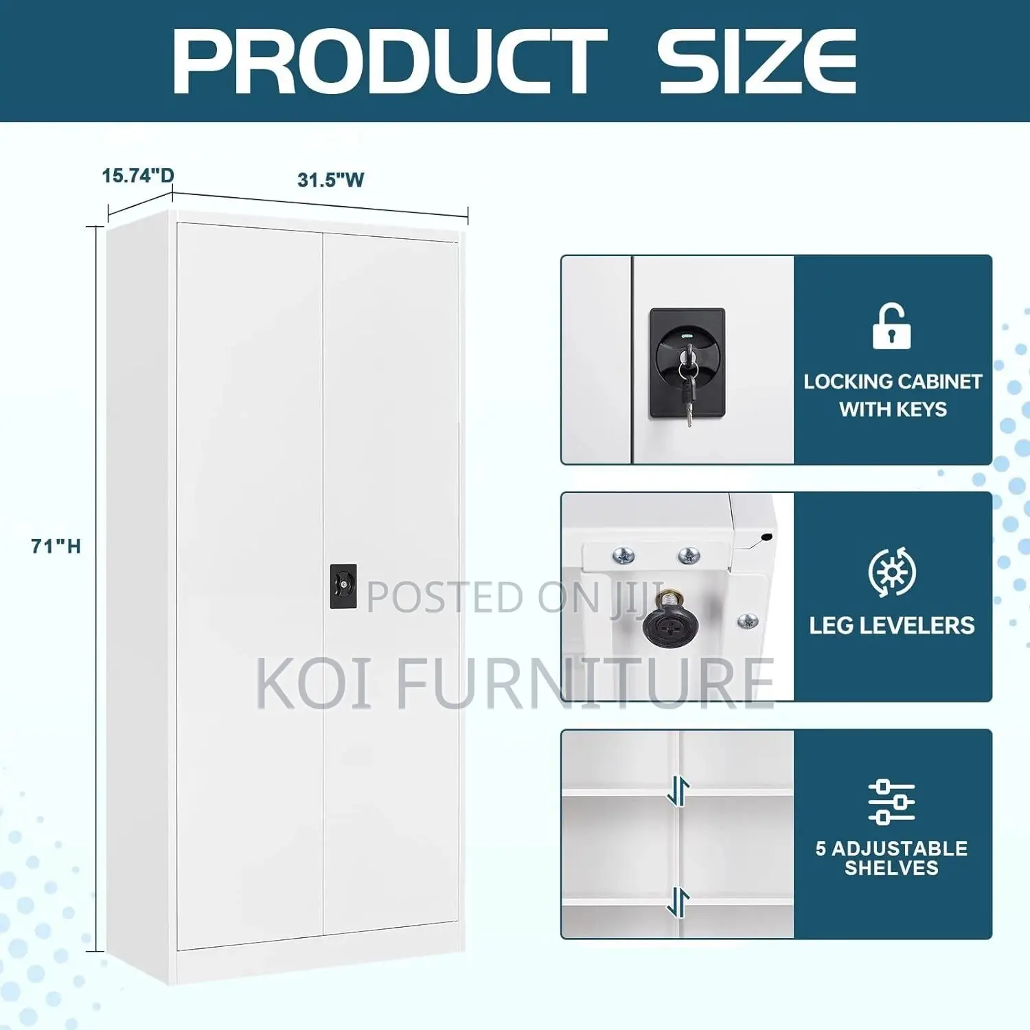Office Cabinet; Metal Cabinet With 4 Adjustable Shelves