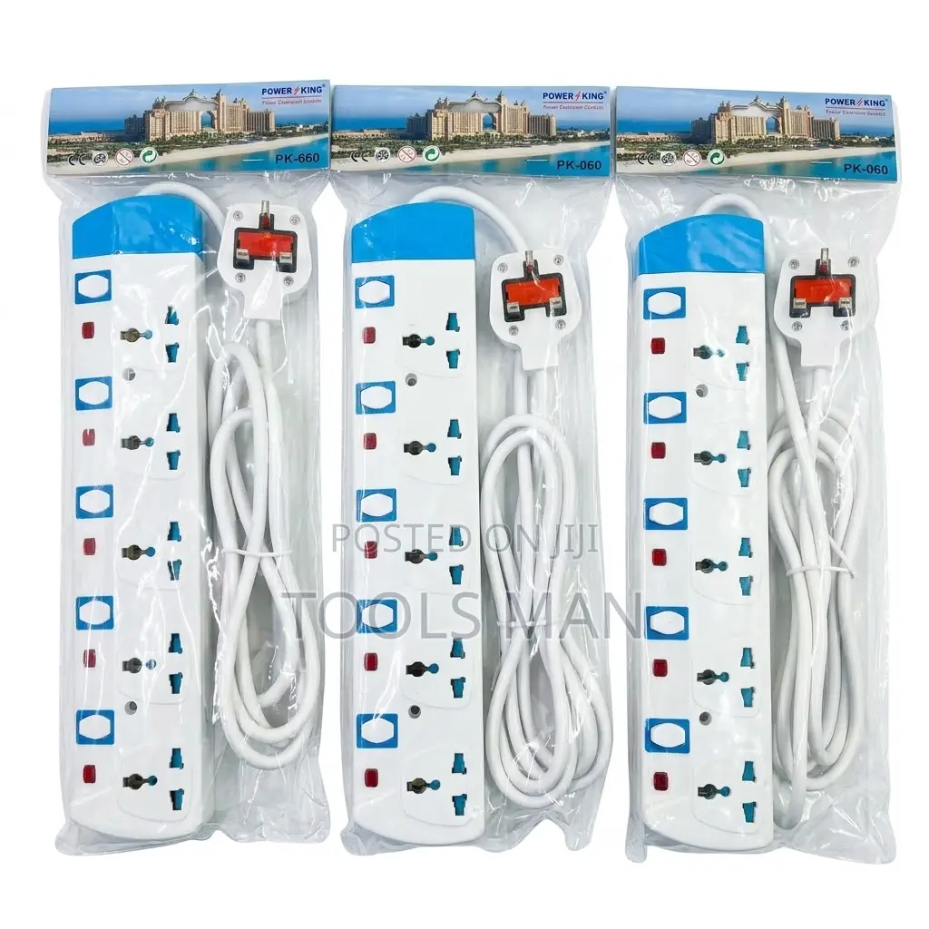 Power King 5-Way Extension Socket - 3m Heavy Duty Cable 13a Fused