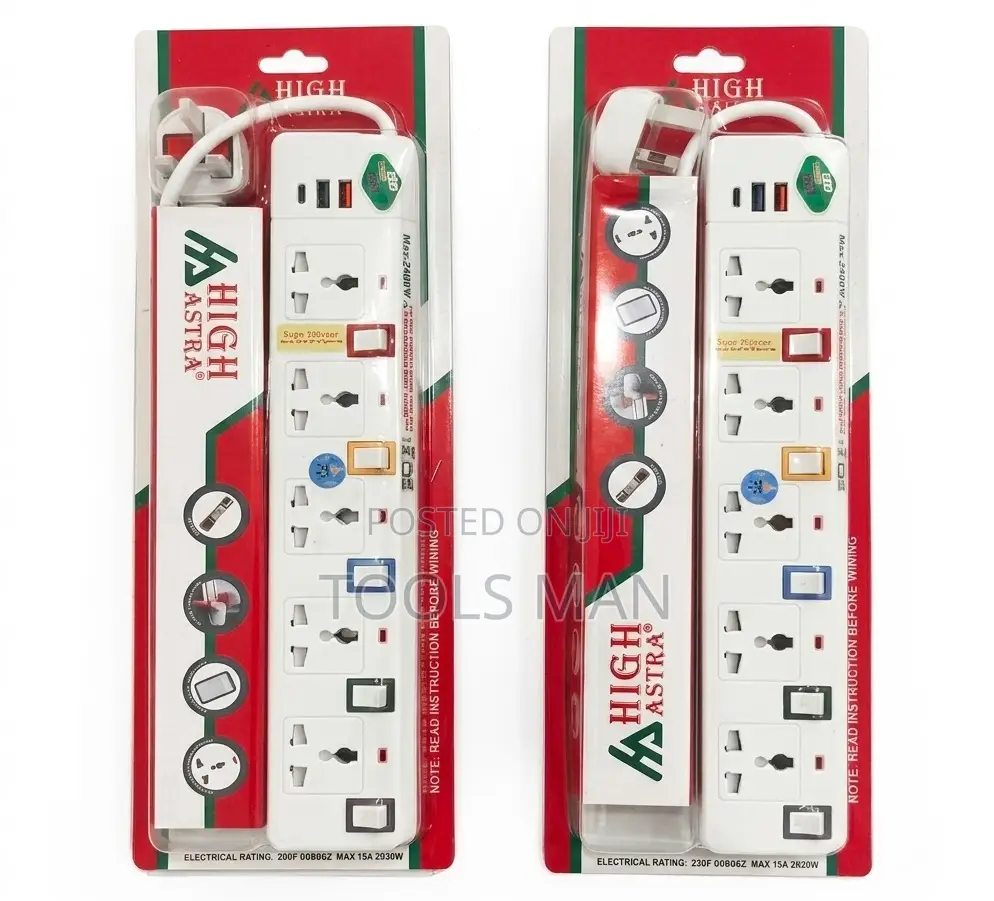 High Astra 5-way Extension 3m Power Strip 2500w Surge Protector Usb