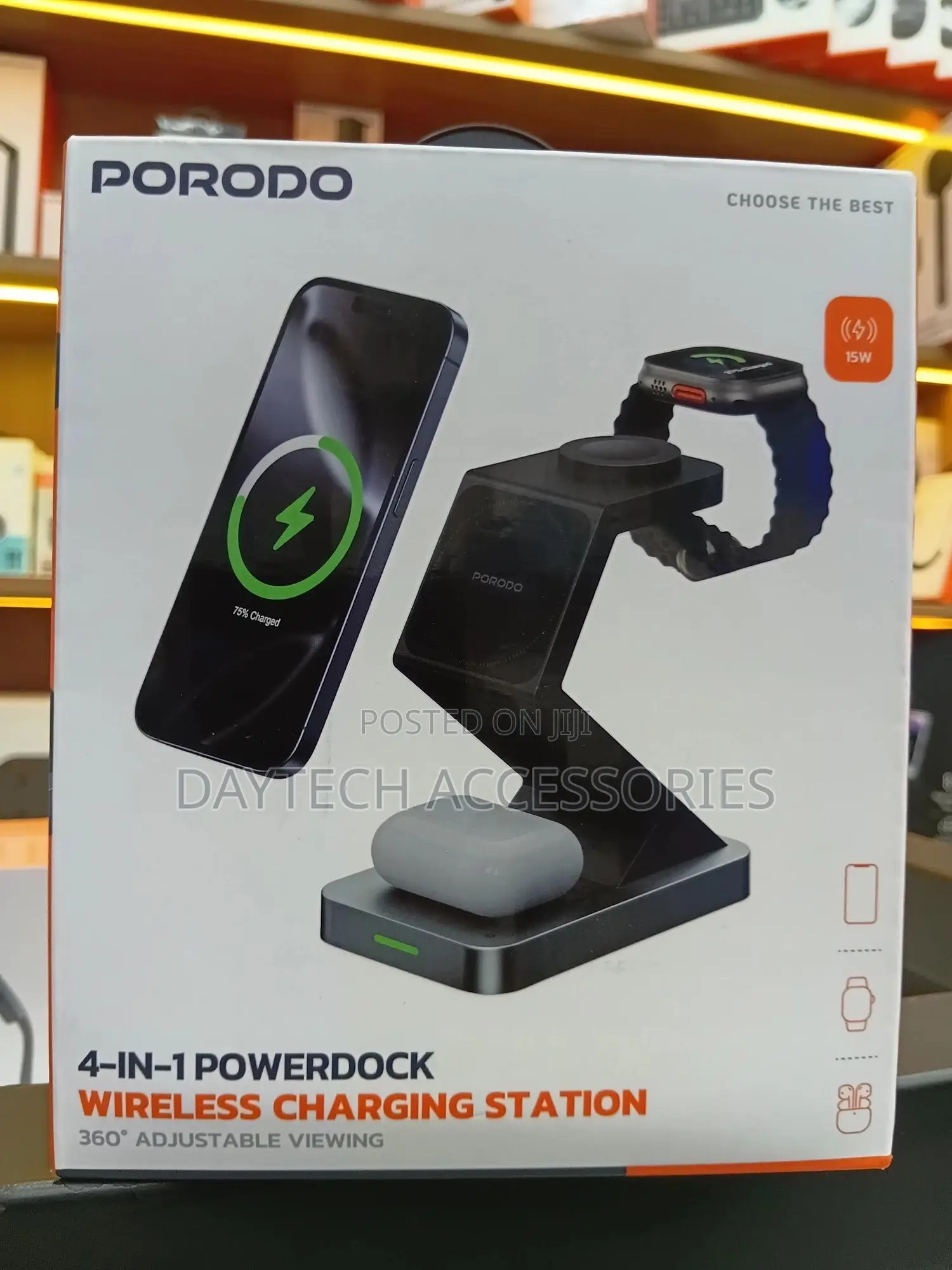 Porodo 4-in-1 Powerdock Wireless Charging Station With 360° Viewing.