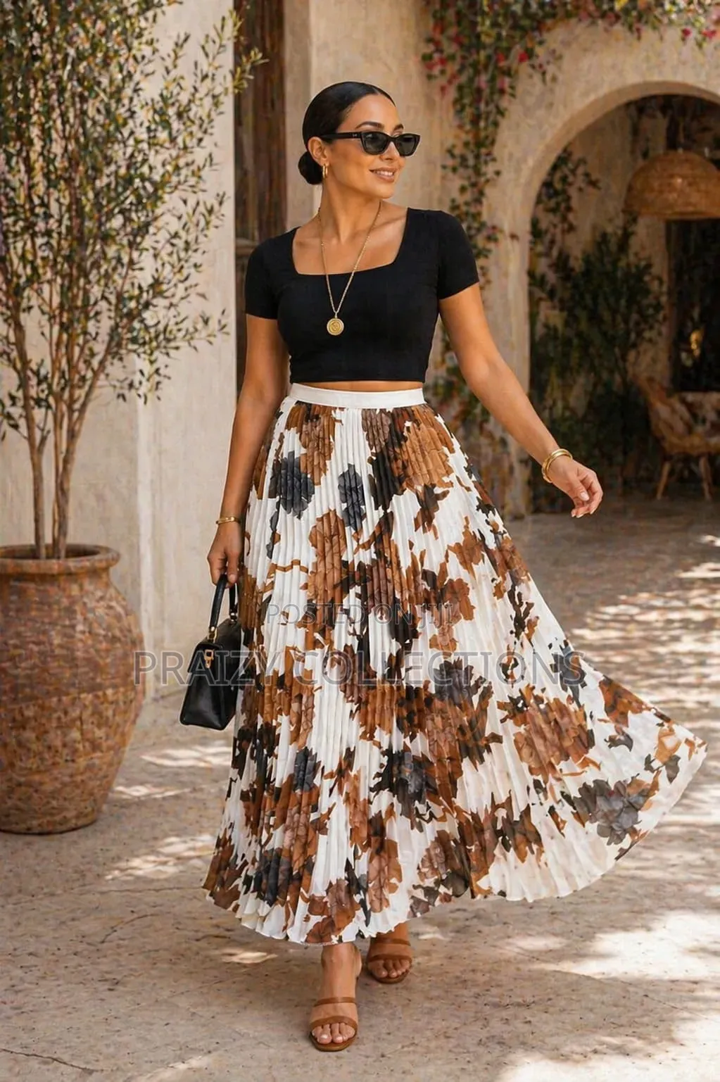 Long Pleated Chiffon Skirt