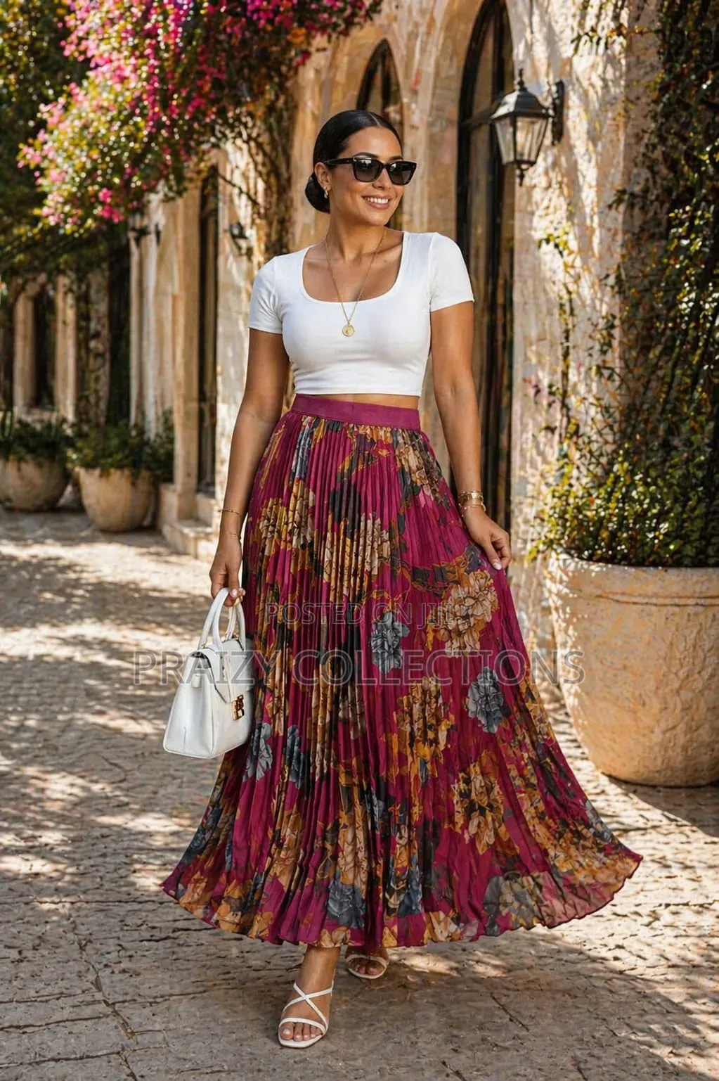 Long Pleated Chiffon Skirt