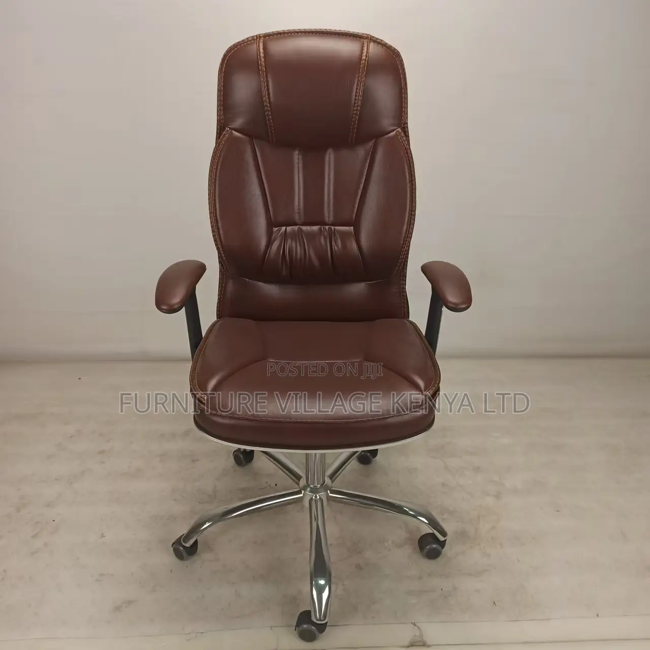 Brown Swivel Arm Generic High-Back Chair