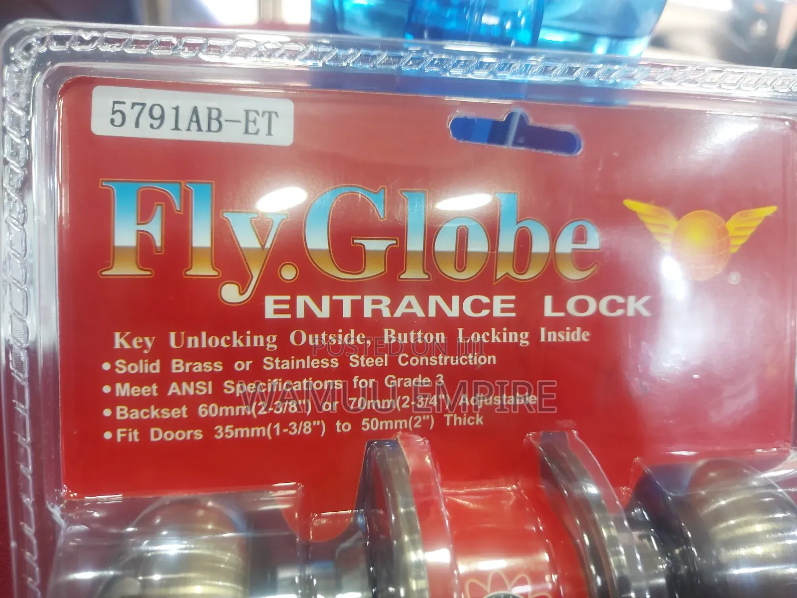 Fly Globe Entrance Lock Knobset in a Classic Antique Finish