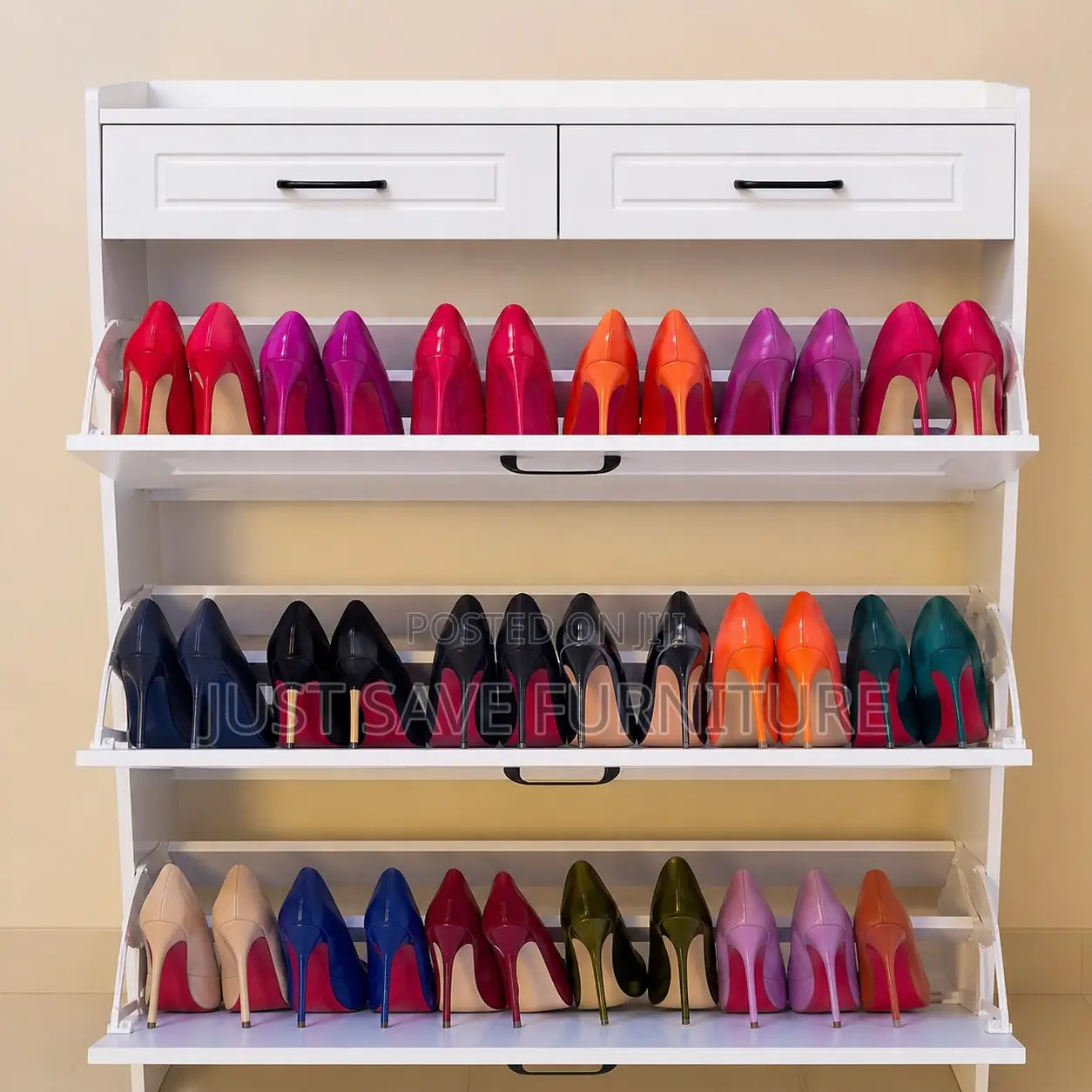 White Shoe Rack Cabinet With Drawers – Space Saving Shoe Organizer
