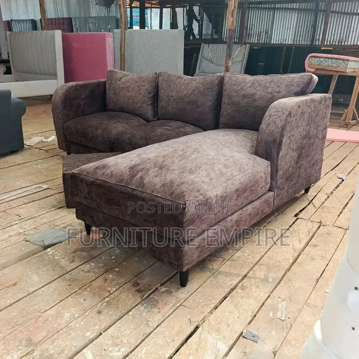 Brown Textured L- Shaped Sofa