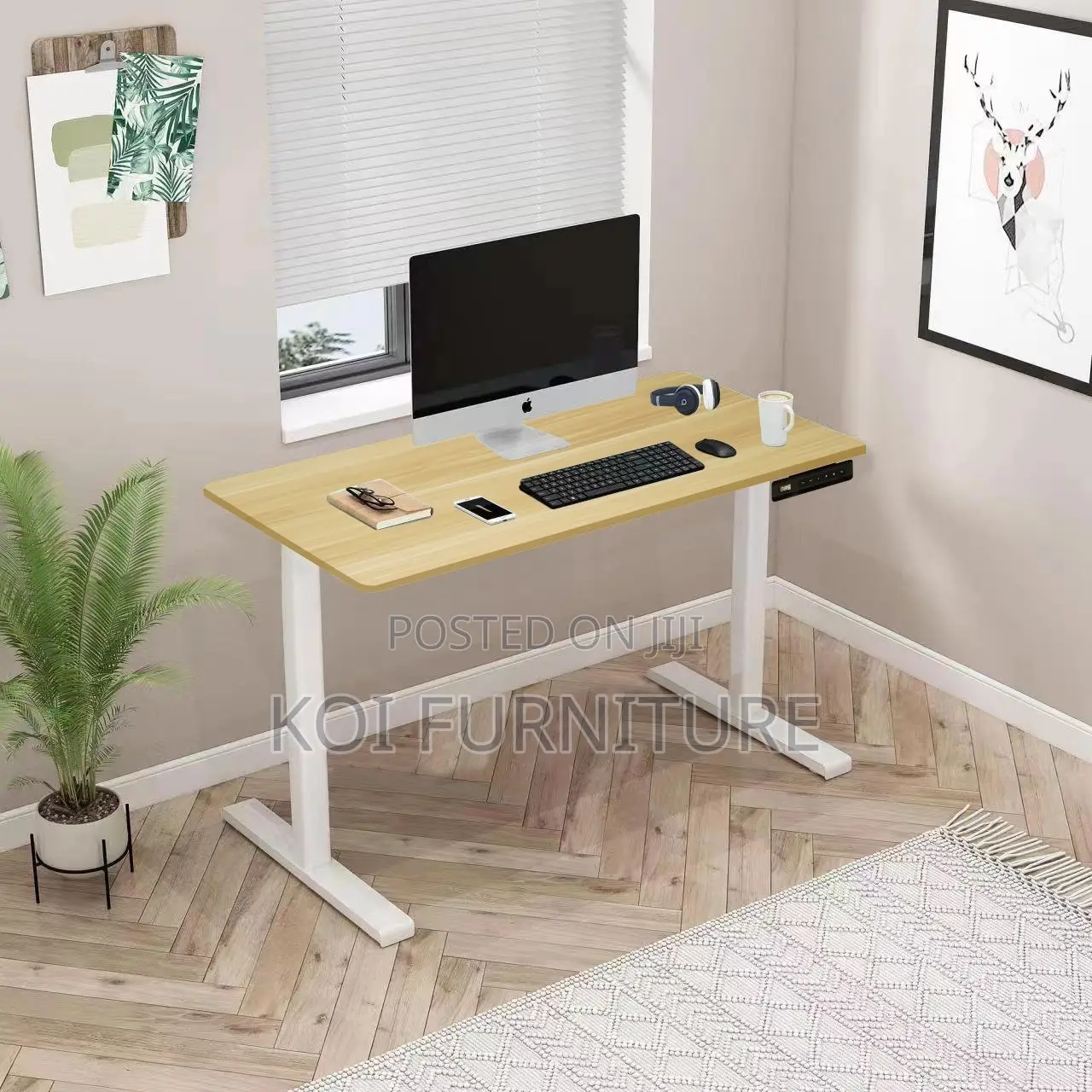 Office Desk; 1400mm Electric Adjustable Sit Stand Spacious Office Desk