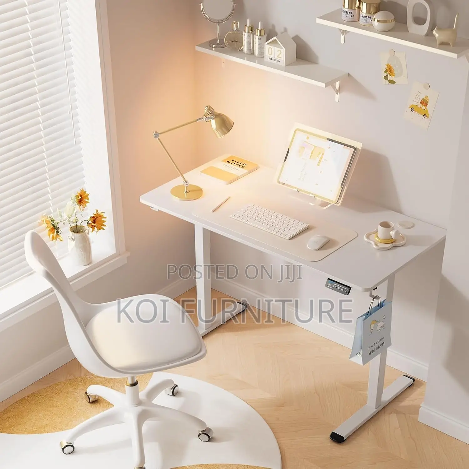 Office Desk; 1400mm Electric Adjustable Sit Stand Spacious Office Desk