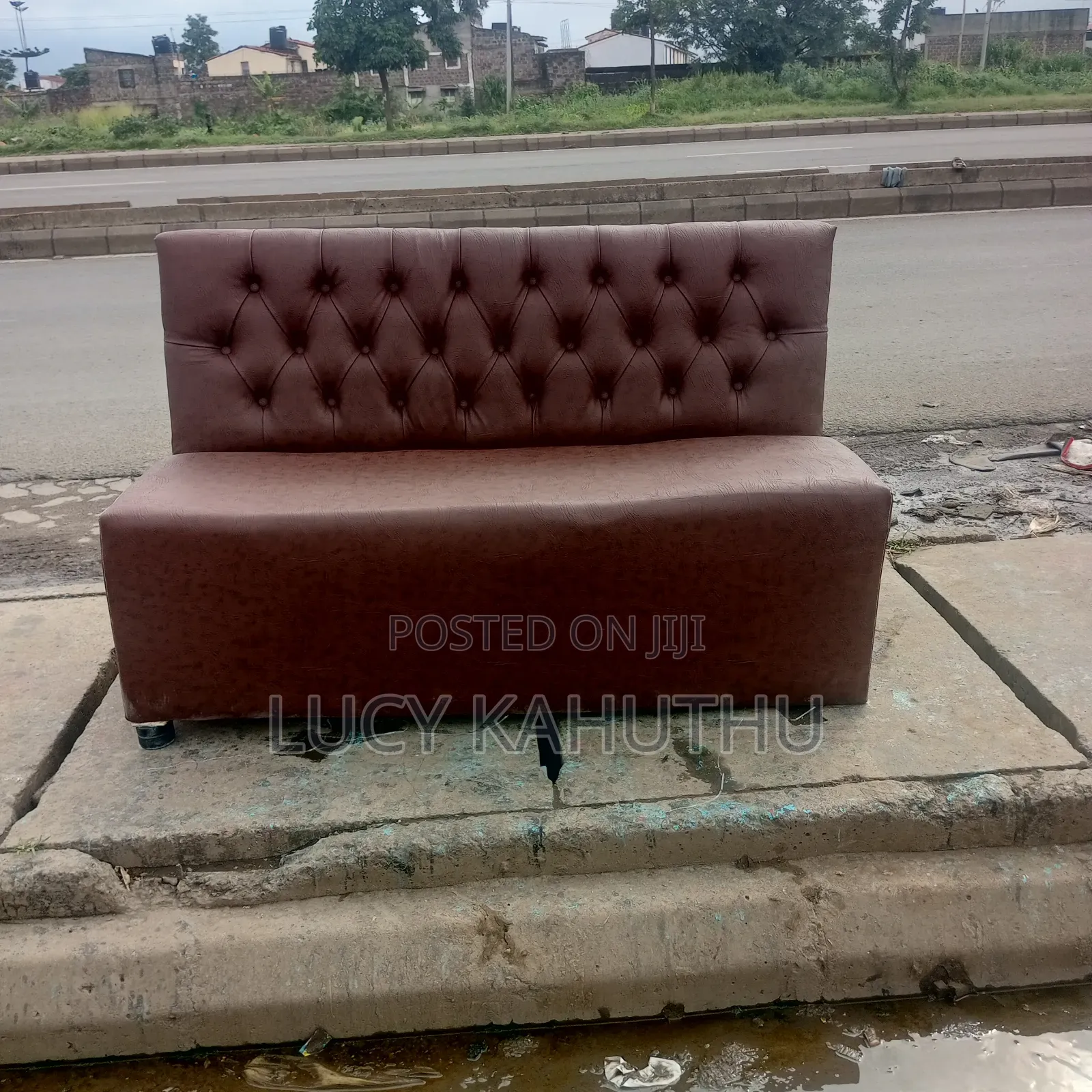 Fabric Brown Couche With Brown Buttons