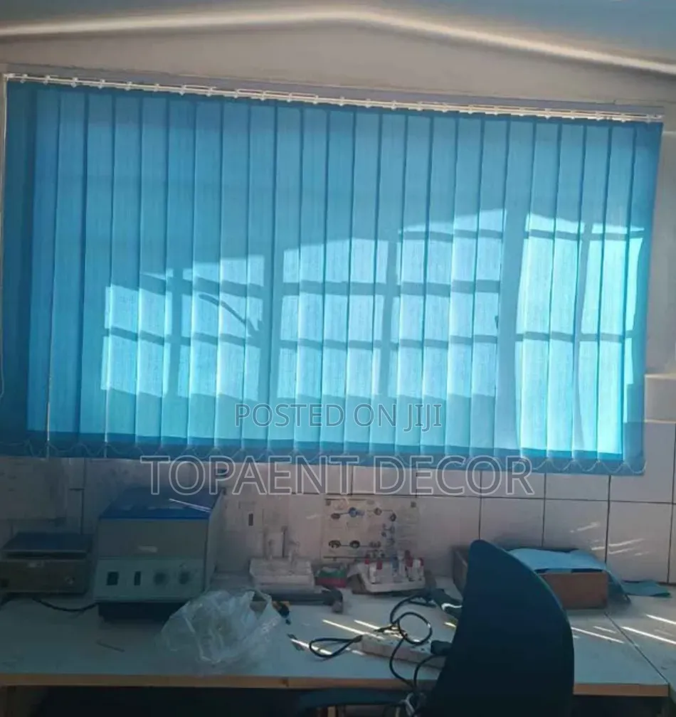 Adjustable Elegance With Light Blue Vertical Office Window Blinds