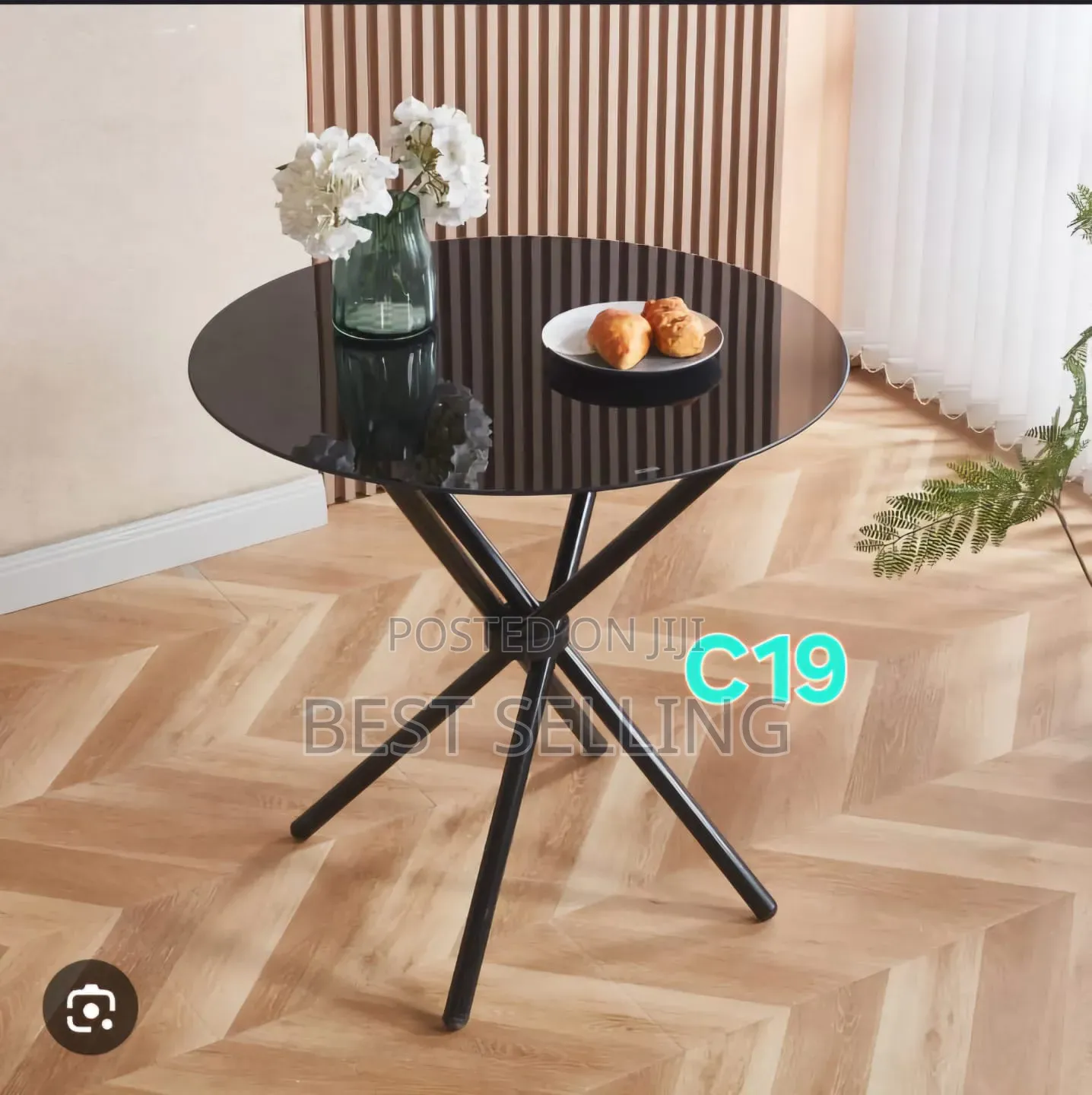 Srong All Black C-19 Glass Top Coffee Table