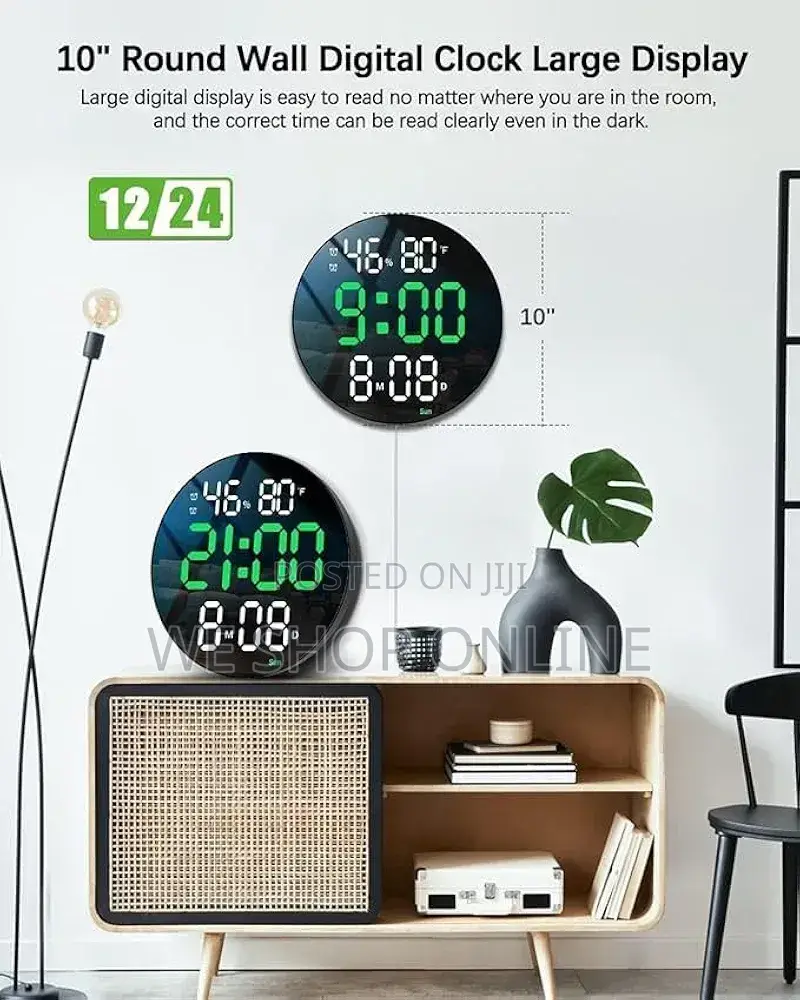 Round Led Digital Alarm Clock, Diameter 25.5cm