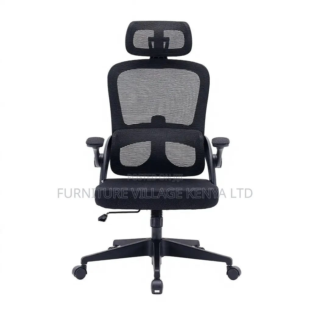 Ergonomic Black High-Back Mesh Chair With Flip Arms