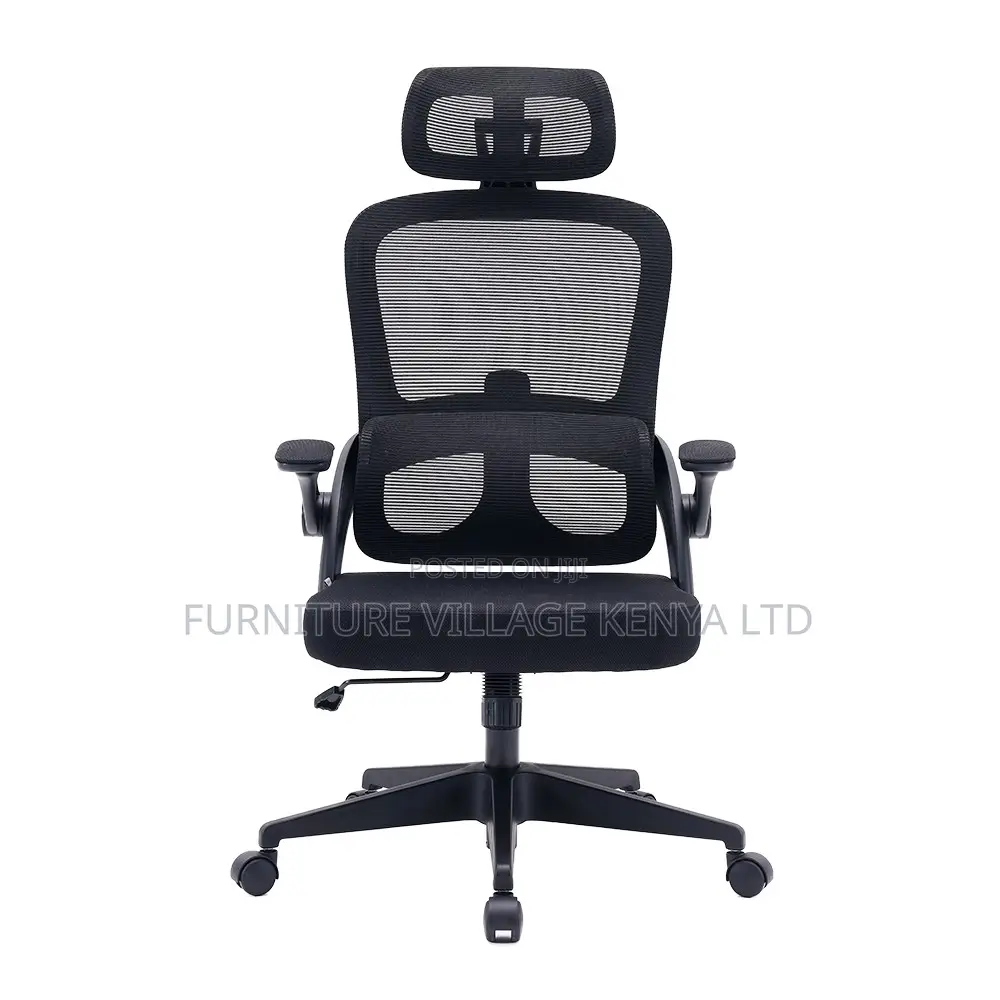 Ergonomic Black High-Back Mesh Chair With Flip Arms