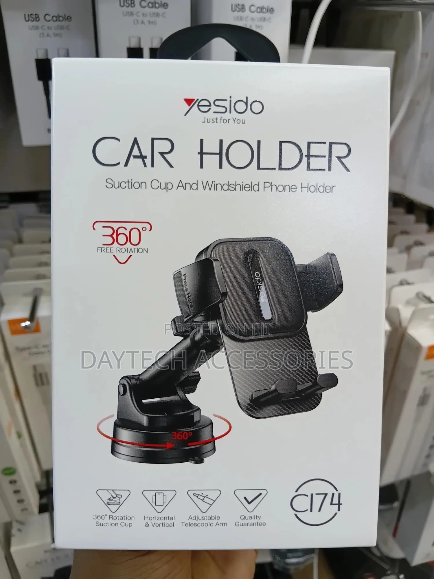 Yesido C174 Suction Cup Type Telescopic Car Phone Holder (Black)