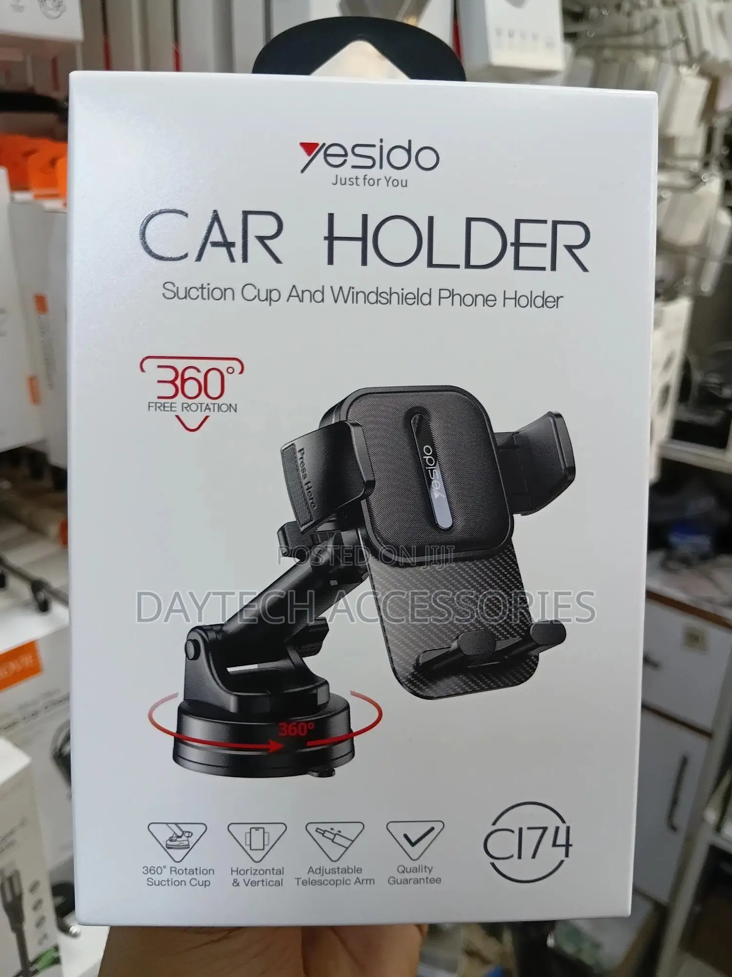 Yesido C174 Suction Cup Type Telescopic Car Phone Holder (Black)