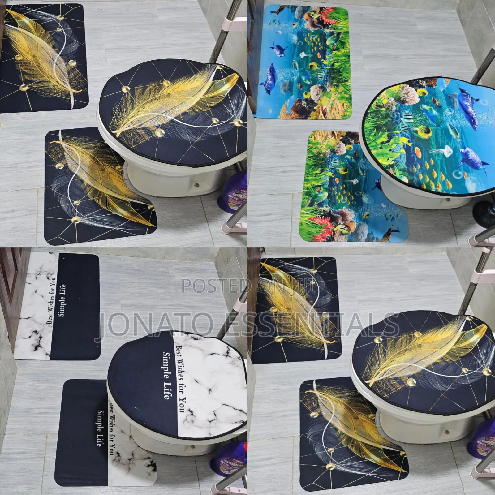 3-Piece Luxury Bathroom Mat Set Toilet Seat Cover - Soft Non-Slip