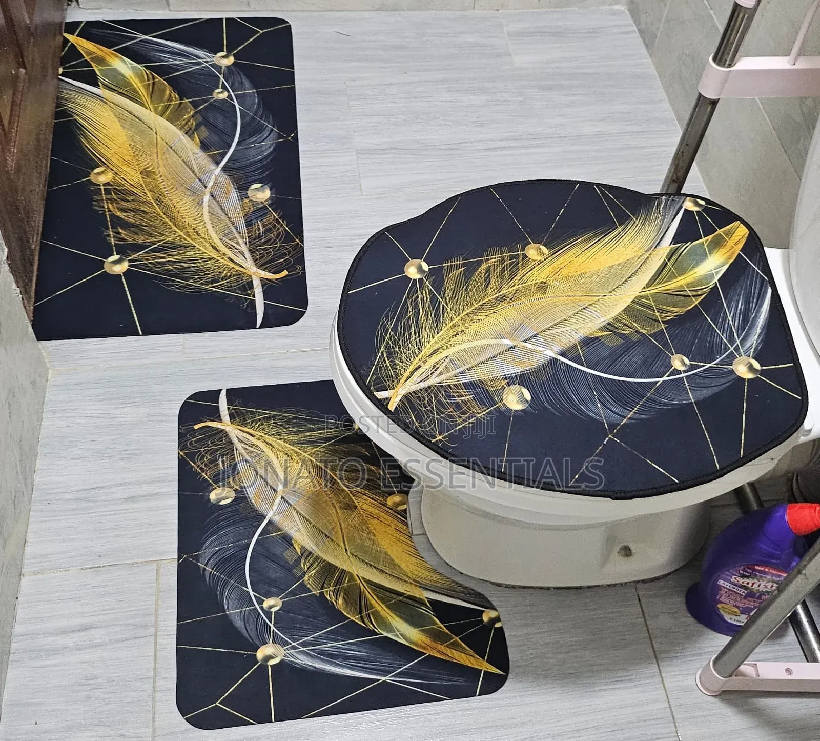 3-Piece Luxury Bathroom Mat Set Toilet Seat Cover - Soft Non-Slip