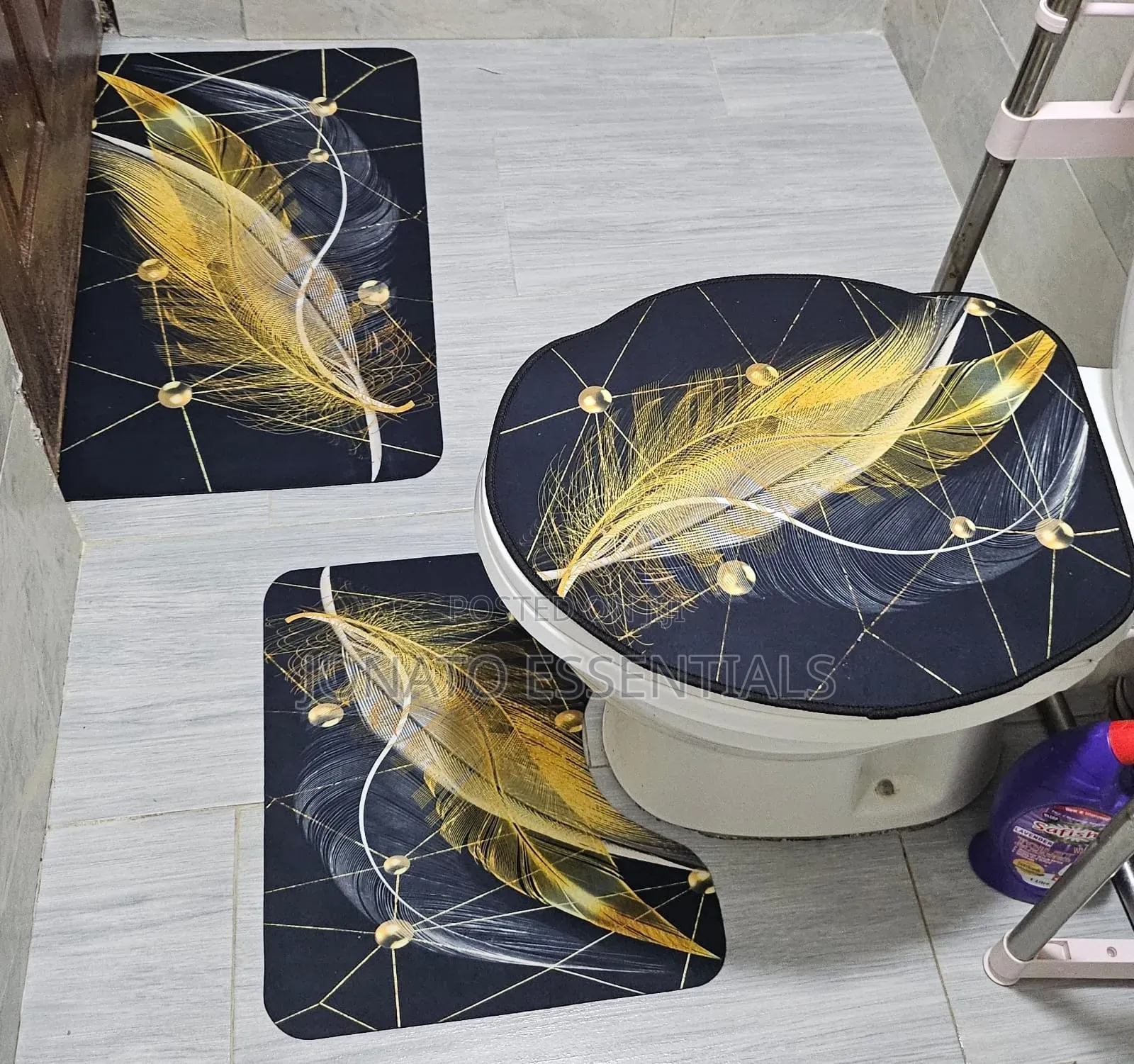 3-Piece Luxury Bathroom Mat Set Toilet Seat Cover - Soft Non-Slip